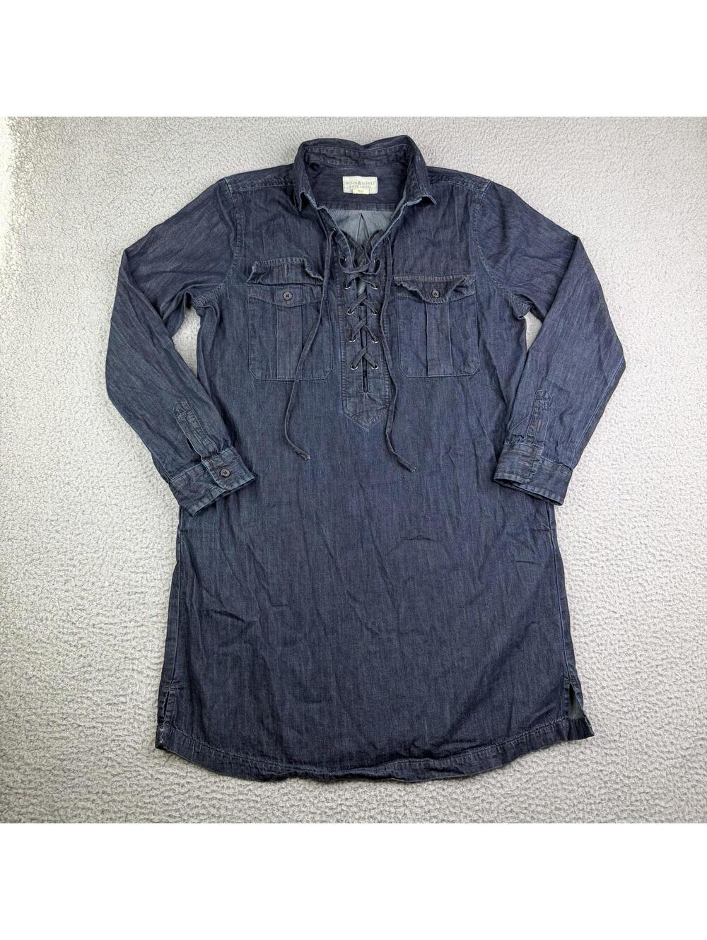 Denim & Supply Ralph Lauren Lace Up Blue Denim Chambray Shirt Dress Womens Large